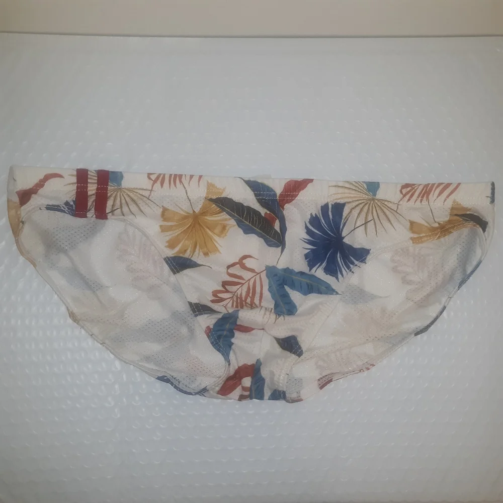 Unbranded White Multicolor Floral Leaf Printed Nylon Mesh Bikini Briefs Size L - Picture 1 of 3